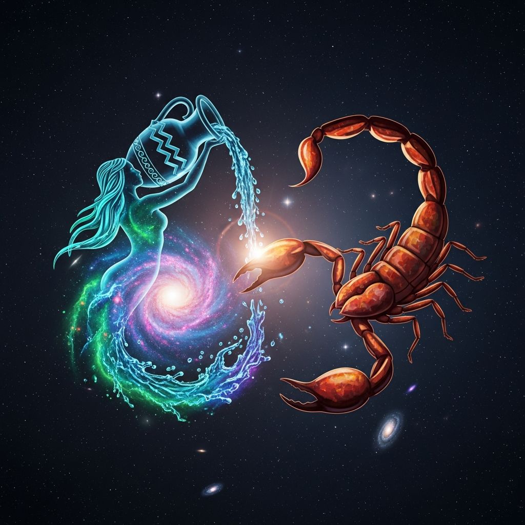 Explore the magnetic pull and fiery challenges of Aquarius-Scorpio romance for a transformative bond.