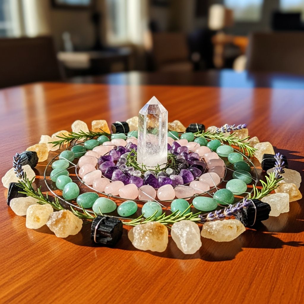 Transform your living space with crystal grids to amplify energy, foster peace, and manifest intentions in every room.