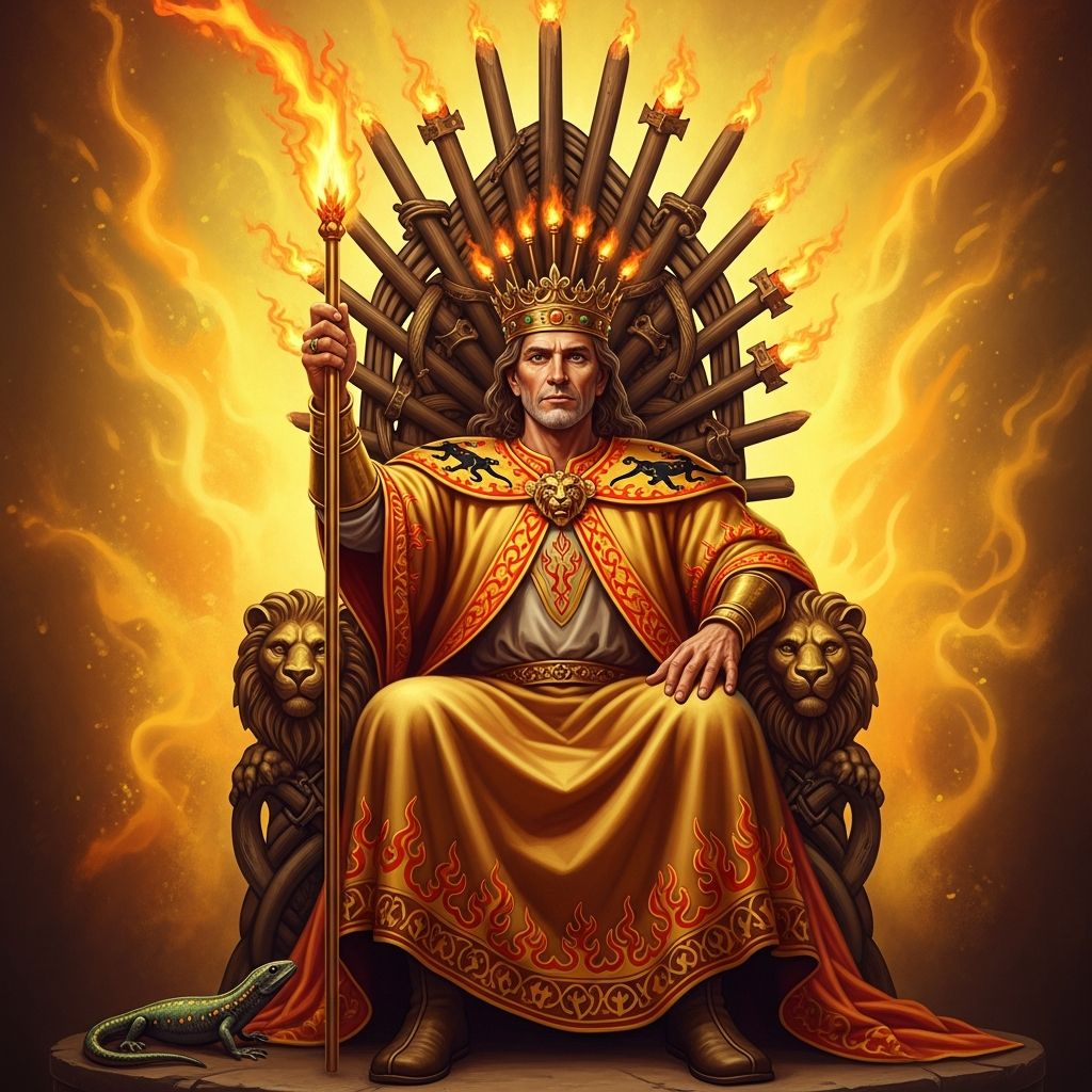 Unlock the fiery leadership and visionary power of the King of Wands in your Tarot readings.