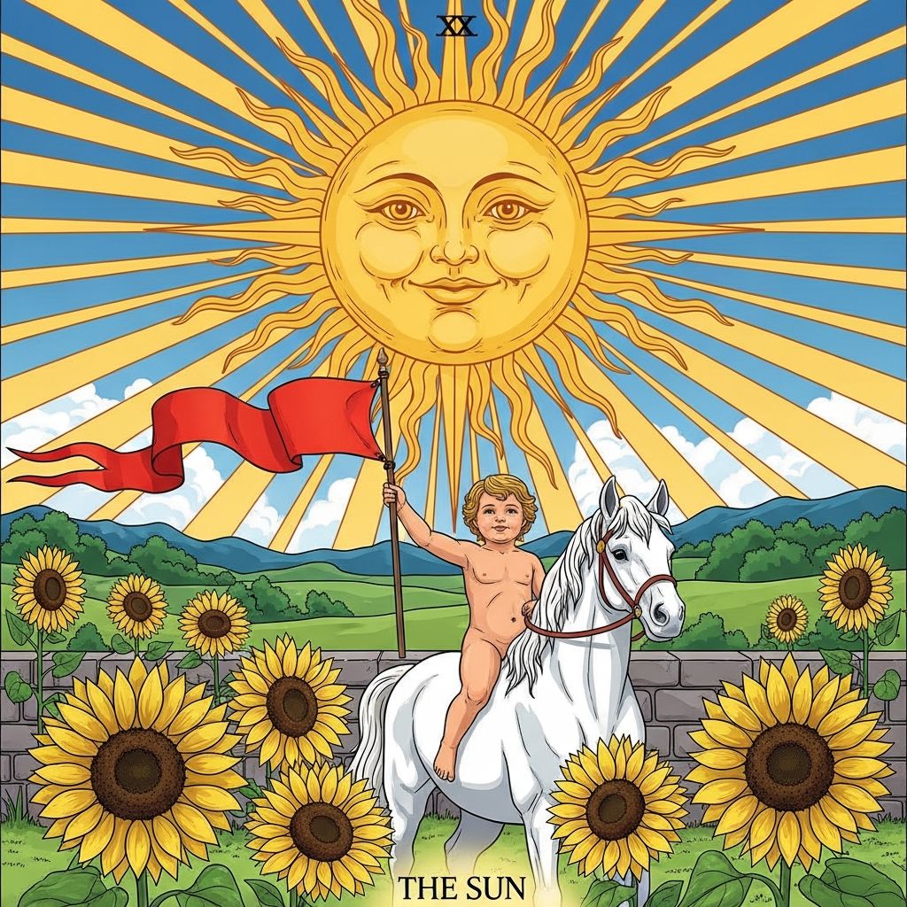 Discover the radiant power of The Sun tarot card, symbolizing joy, success, vitality, and enlightenment in your readings.