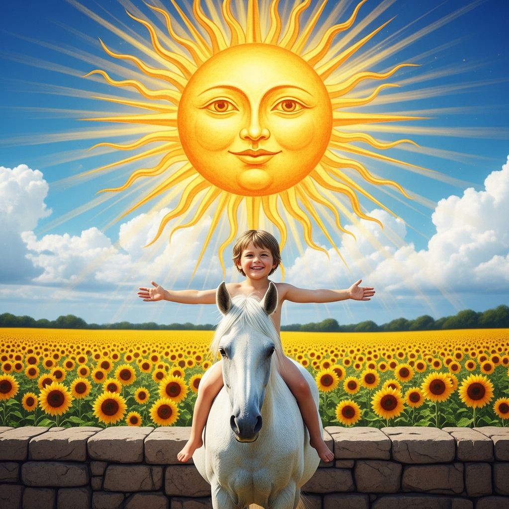 Discover the radiant power of The Sun tarot card, symbolizing joy, success, vitality, and enlightenment in your spiritual journey.